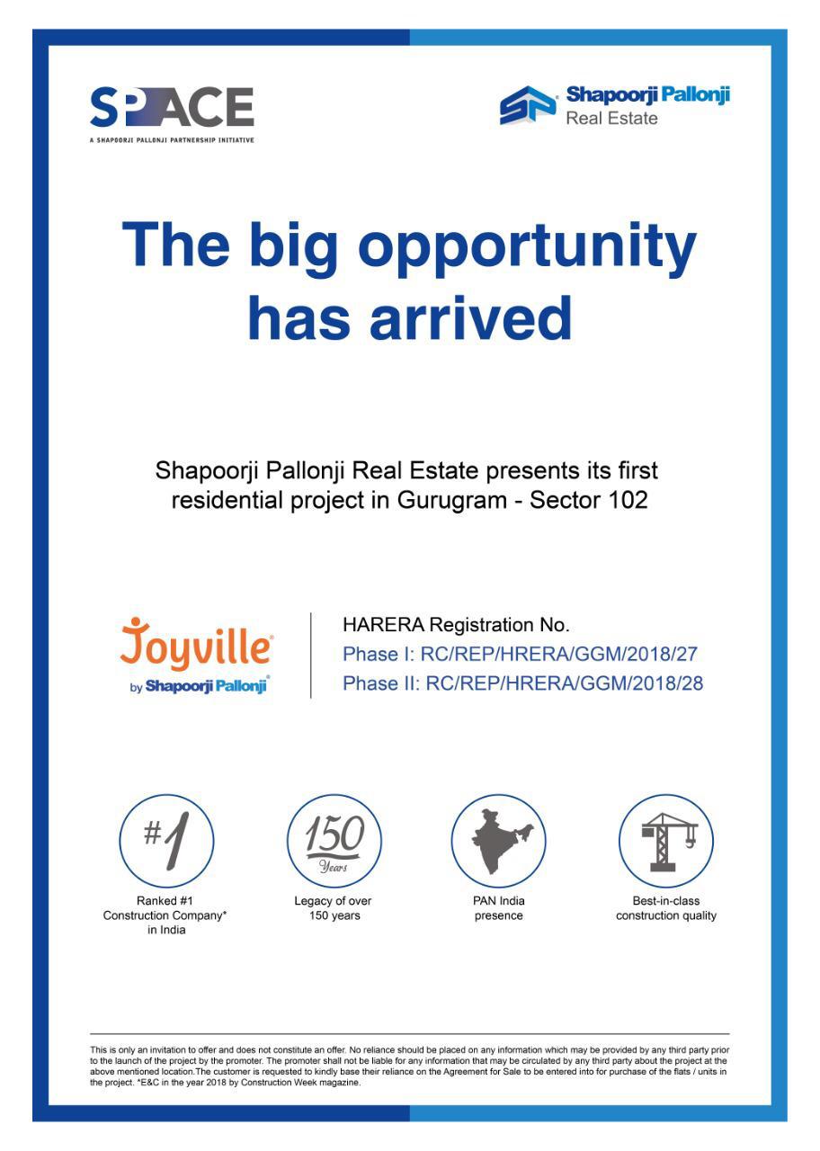 Shapoorji Pallonji received RERA No for Joyville project in Gurgaon